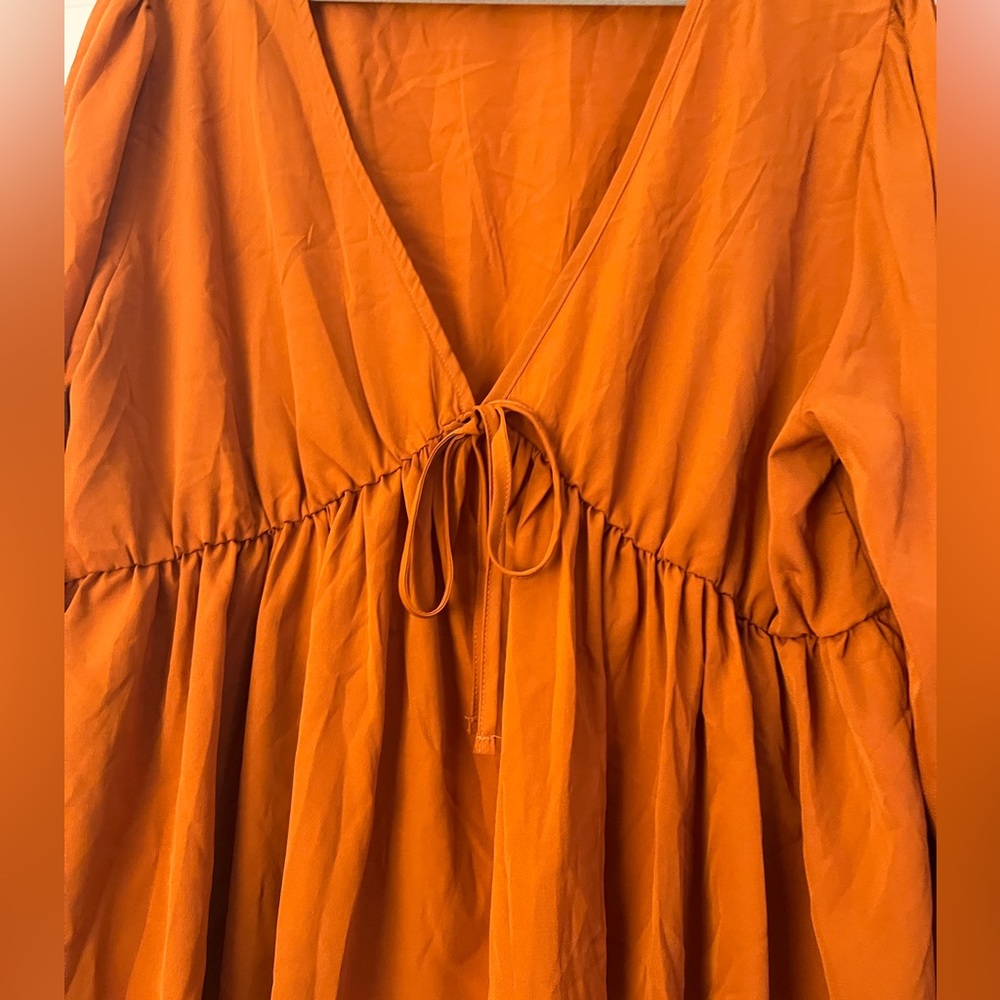 Shein V-Neck Blouse with Cinched Waist - Picture 2 of 4